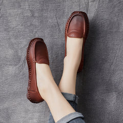 Women Retro Leather Handcraft Lug Sole Loafers Newgew Shoes