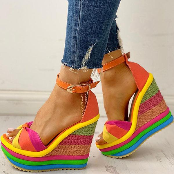 Women Colorful Rainbow Wedge Sandals NewGew