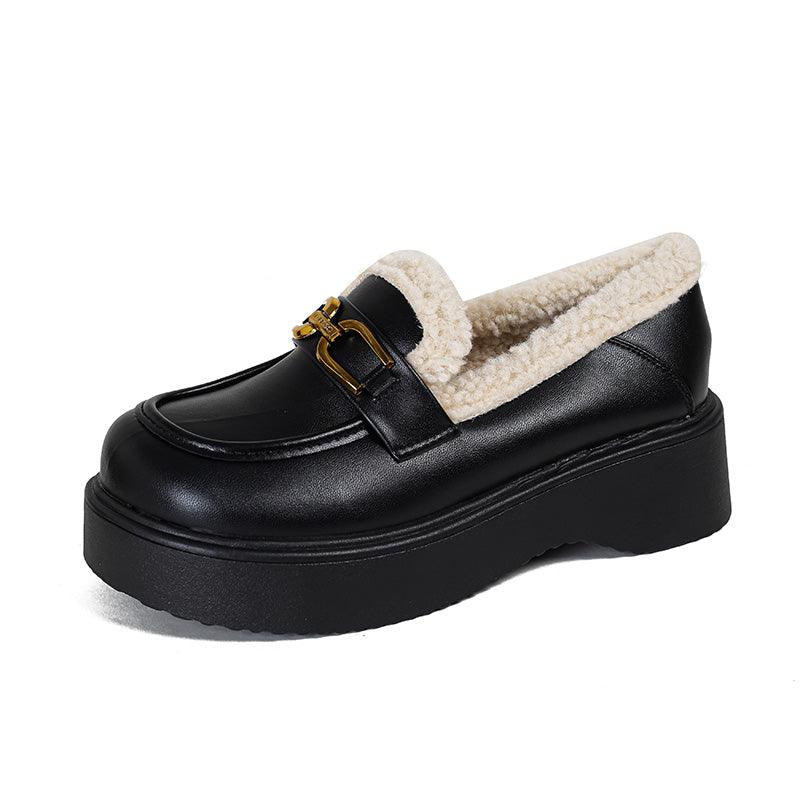 Women Minimalist Retro Furred Thick Soled Loafers Newgew Shoes