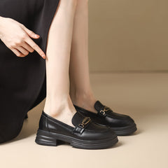 Women Retro Soft Leather Thick Soled Loafers Newgew Shoes