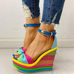 Women Colorful Rainbow Wedge Sandals NewGew