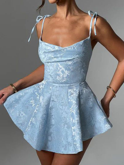 Jacquard Texture Suspender Slimming A-Hem Mini Dress Newgew Dresses