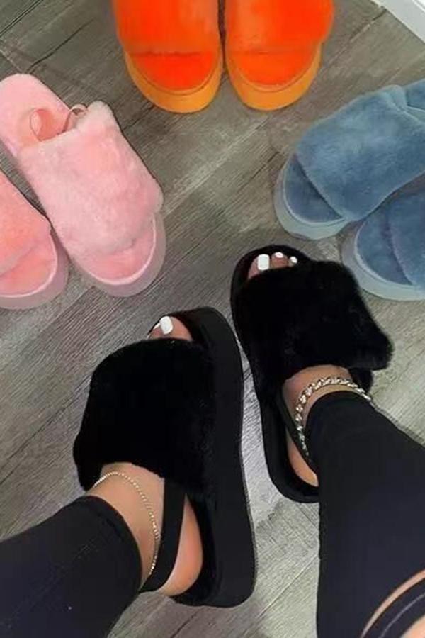 Fashion All-match Furry Platform Slippers NewGew