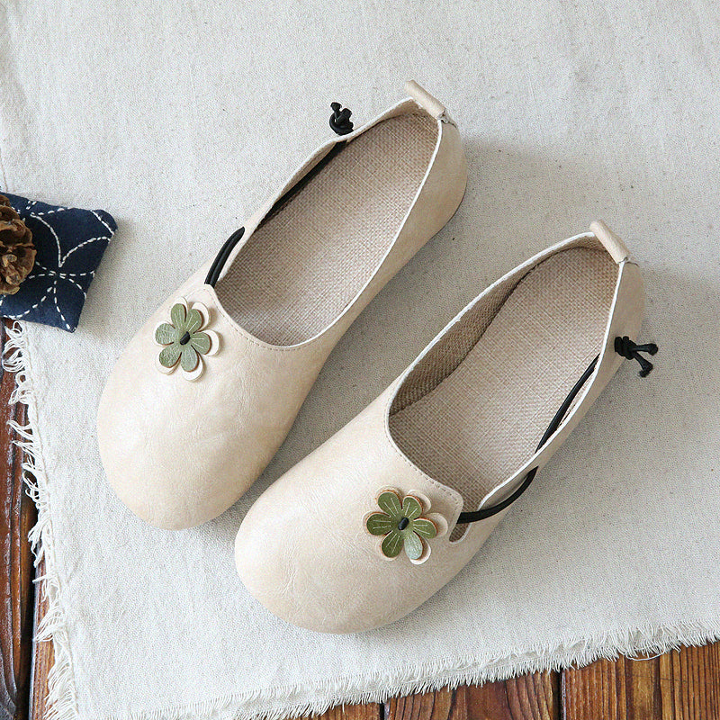 Women Retro Flowers Round Toe Comfort Flats Newgew Shoes