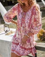 V-neck Printed Casual Bohemian Short Dress Newgew Dresses