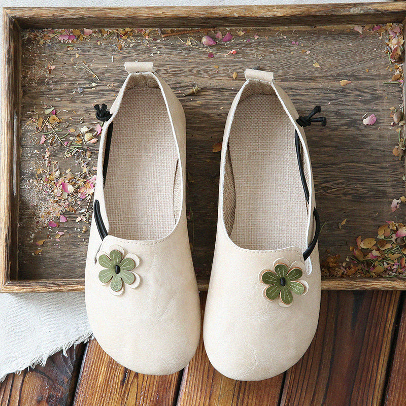 Women Retro Flowers Round Toe Comfort Flats Newgew Shoes