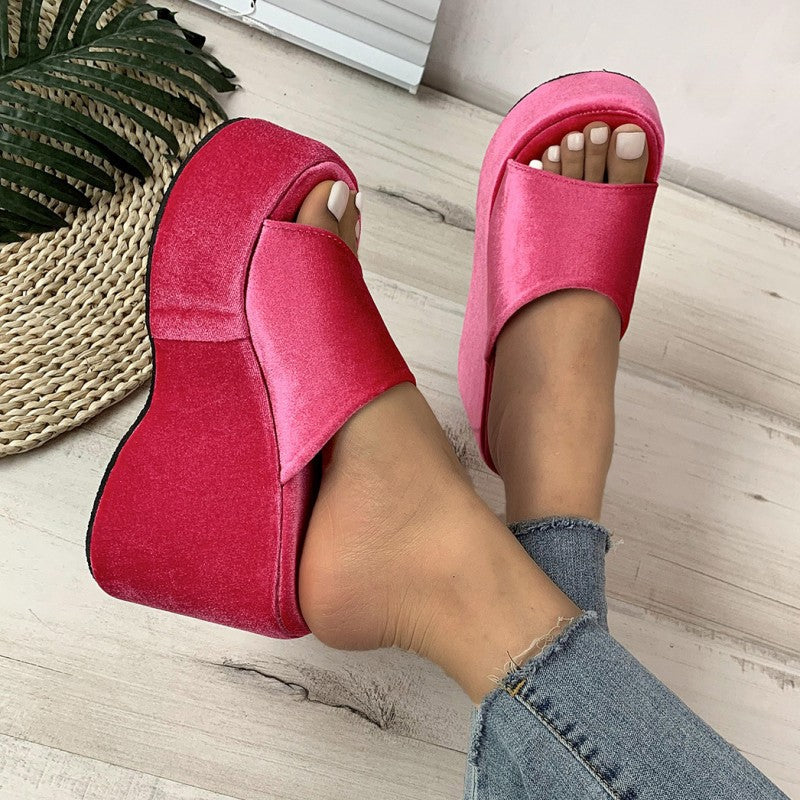 Casual Daily Patchwork Solid Color Round Out Door Wedges Shoes (Heel Height 3.54in) NewGew