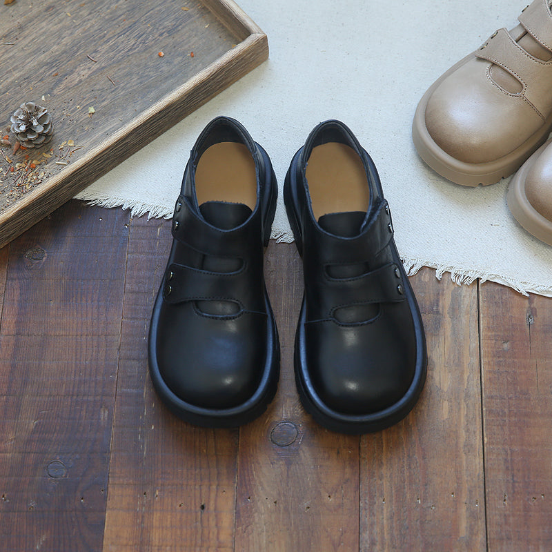 Women Retro Cowhide Leather Casual Shoes Newgew Shoes