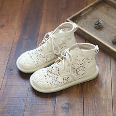 Women Hollow Cotton Linen Summer Flat Boots Newgew Shoes