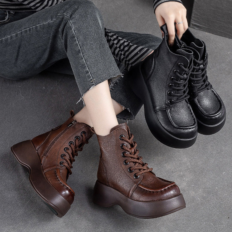 Women Retro Minimalist Leather Platform Boots Newgew Shoes