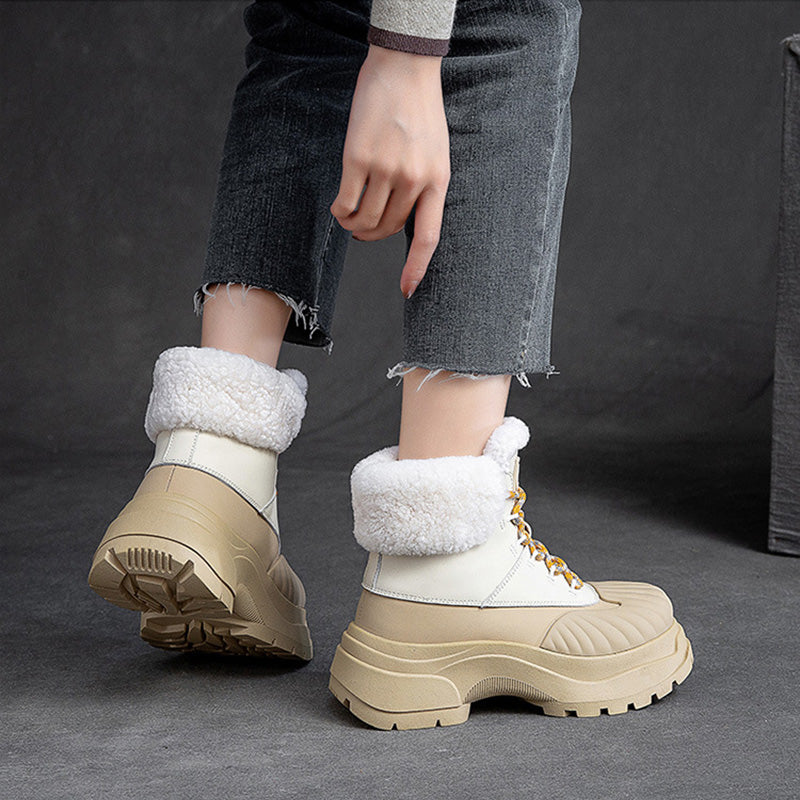 Women Fashion Leather Chunky Platform Snow Boots Newgew Shoes