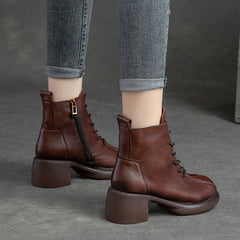 Women Retro Soft Leather Chunky Heel Boots Newgew Shoes