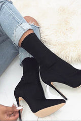 Sexy Stretch Mesh Solid Color Pointed Toe High Heel Boots NewGew