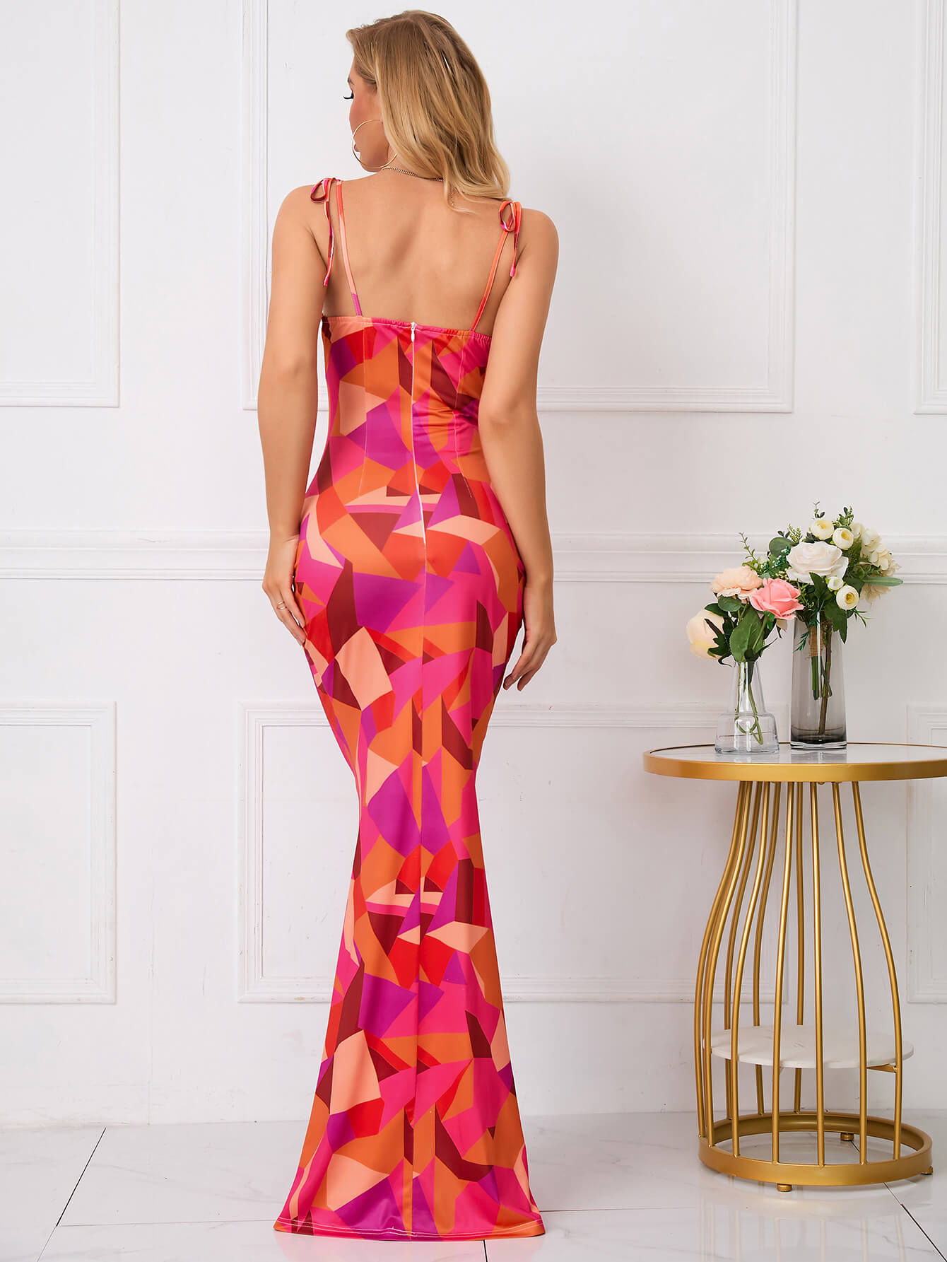 Tie Shoulder Fishtail Hem Floral Print Prom Dress Newgew Dresses