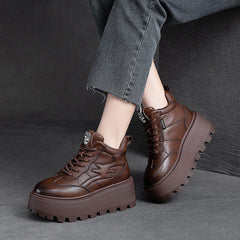 Women Minimalist Cowhide Chunky Platform Casual Shoes Newgew Shoes