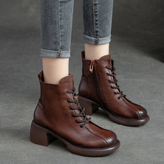 Women Retro Soft Leather Chunky Heel Boots Newgew Shoes