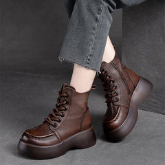 Women Retro Minimalist Leather Platform Boots Newgew Shoes