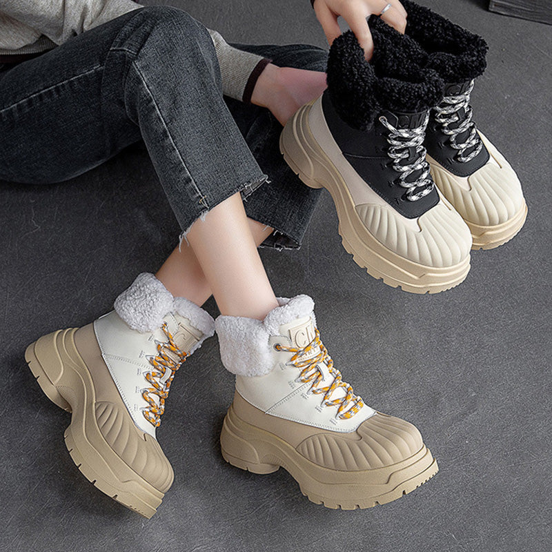 Women Fashion Leather Chunky Platform Snow Boots Newgew Shoes