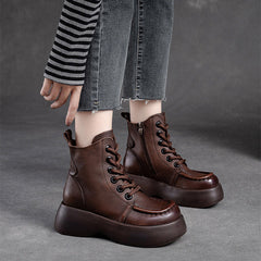 Women Retro Minimalist Leather Platform Boots Newgew Shoes