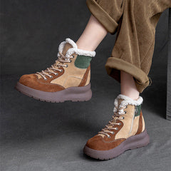 Women Retro Patchwork Leather Furred Snow Boots Newgew Shoes