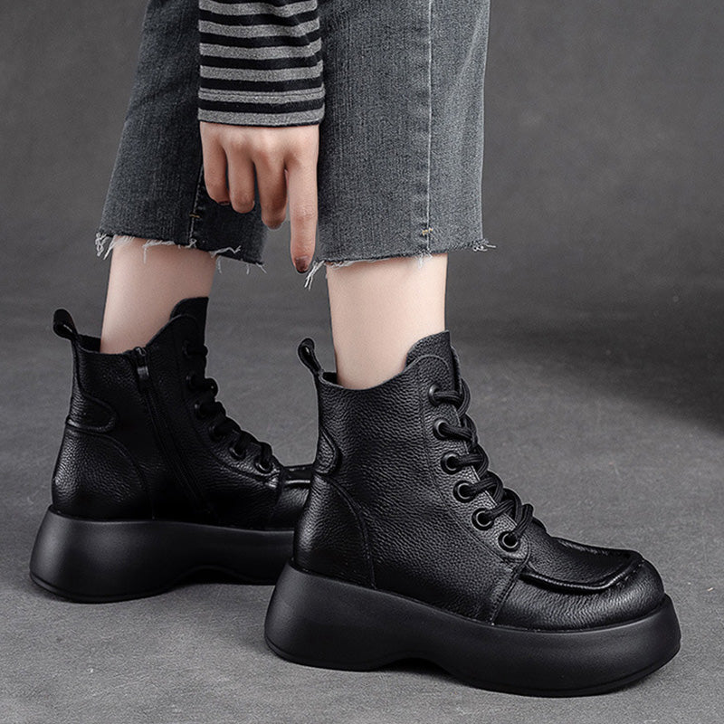 Women Retro Minimalist Leather Platform Boots Newgew Shoes