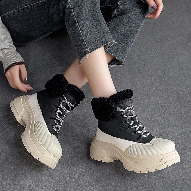 Women Fashion Leather Chunky Platform Snow Boots Newgew Shoes