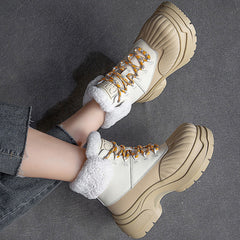 Women Fashion Leather Chunky Platform Snow Boots Newgew Shoes