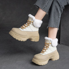 Women Fashion Leather Chunky Platform Snow Boots Newgew Shoes