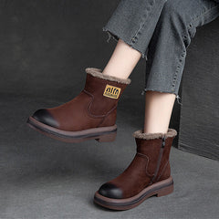 Women Retro Leather Patchwork Furred Snow Boots Newgew Shoes