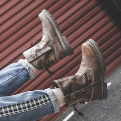 Men Spring Autumn Retro Cowhide Leather Boots Newgew Shoes