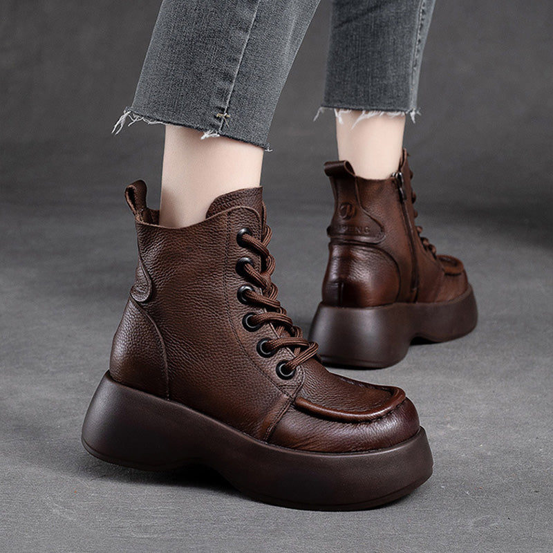 Women Retro Minimalist Leather Platform Boots Newgew Shoes