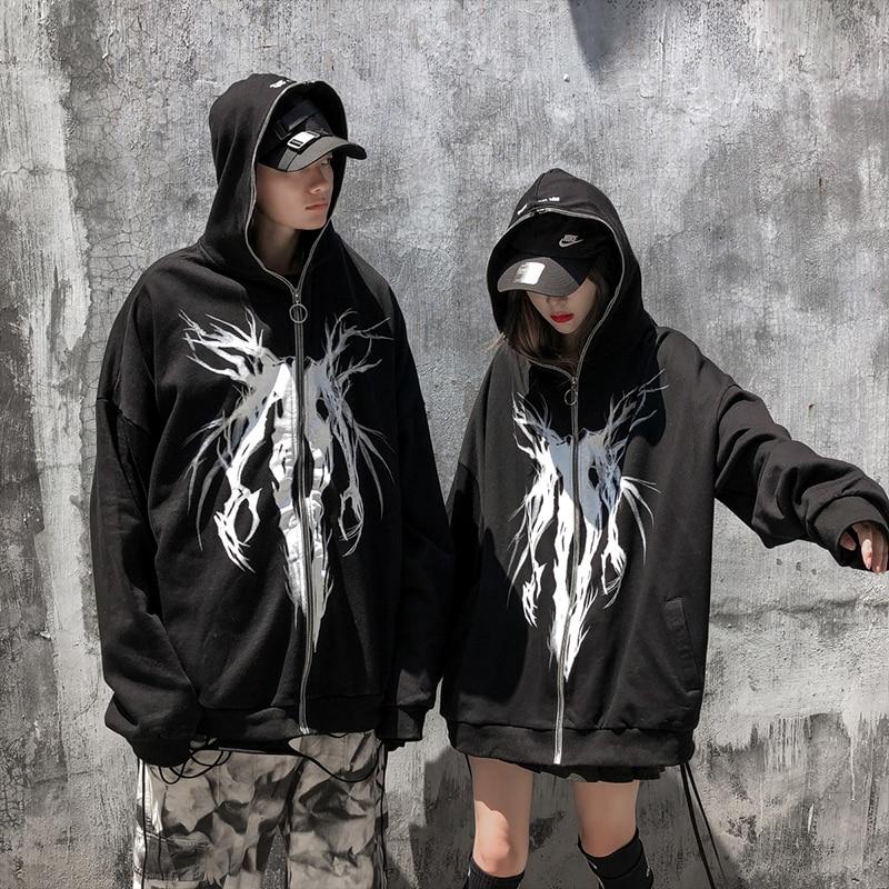 Gothic Print Full Zip Hoodie Newgew