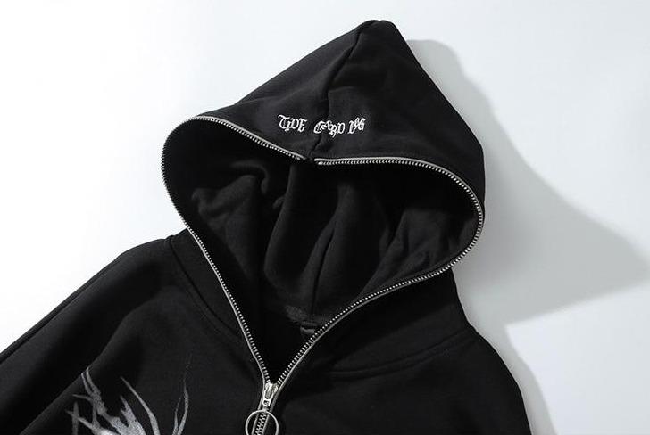 Gothic Print Full Zip Hoodie Newgew