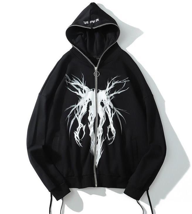 Gothic Print Full Zip Hoodie Newgew