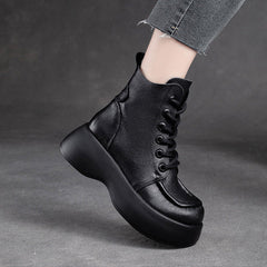 Women Retro Minimalist Leather Platform Boots Newgew Shoes