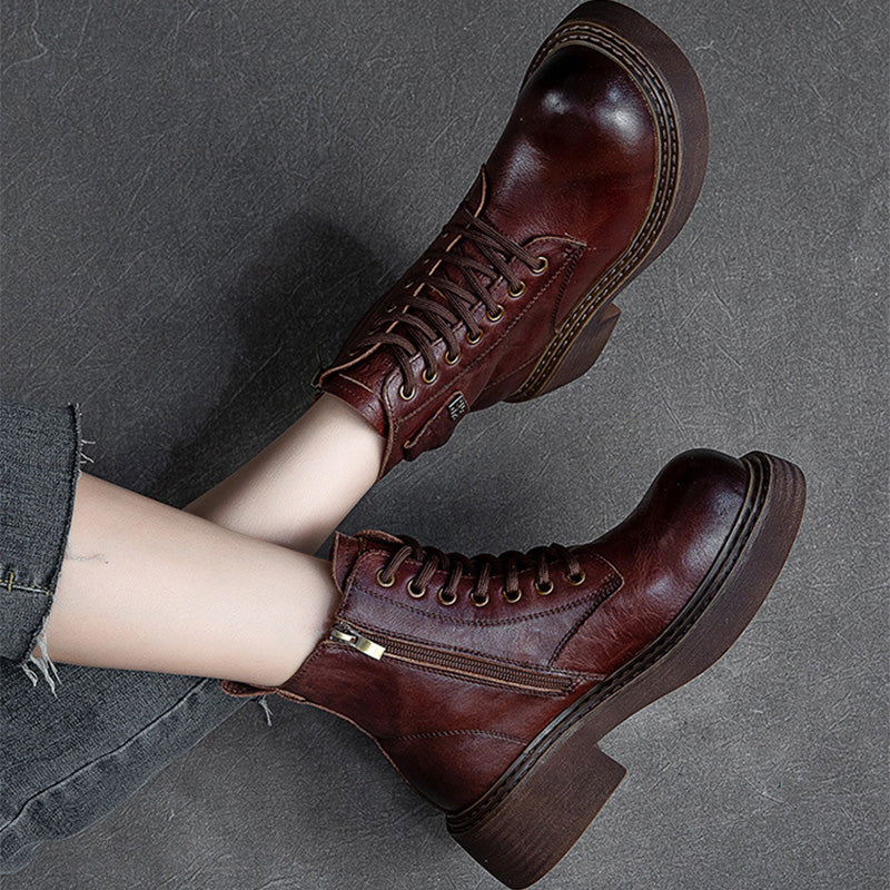 Women Retro Leather Winter Furred Thick Soled Boots Newgew Shoes