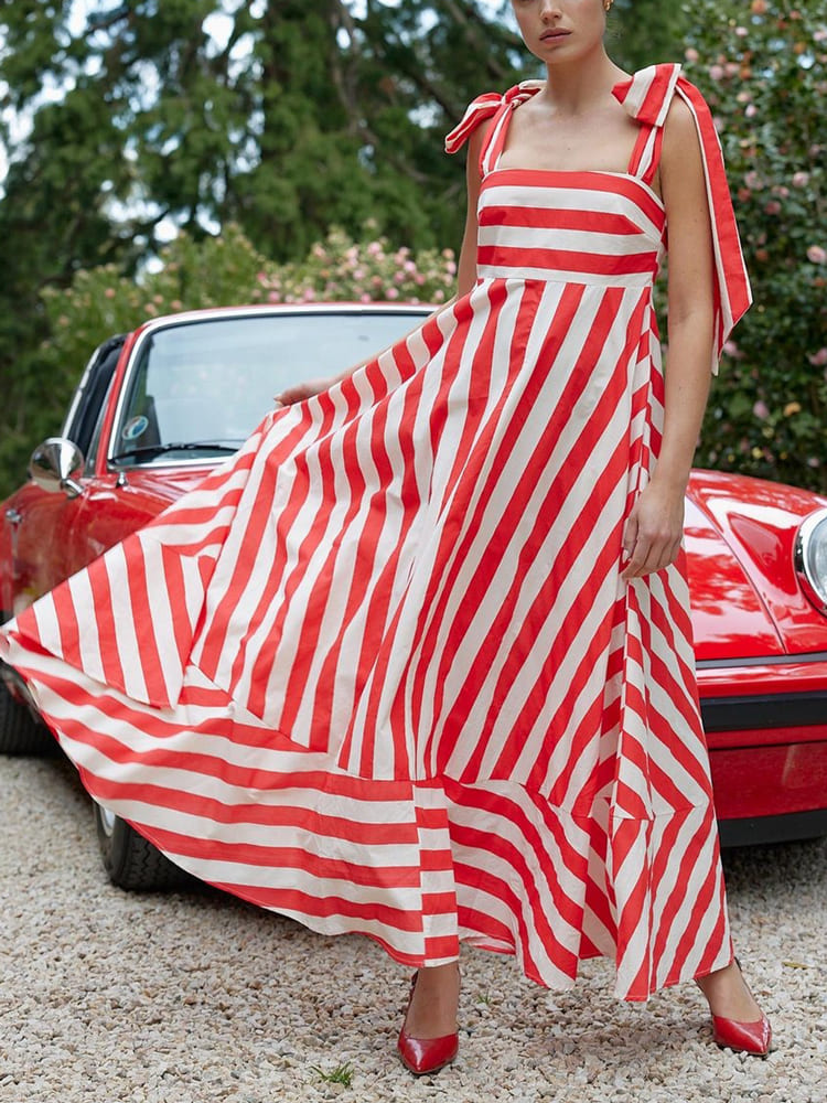 Hidden Striped Turtle High Waisted Maxi Dress-Poppy & Antique Stripe Newgew Dresses