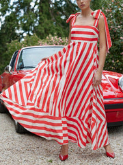 Hidden Striped Turtle High Waisted Maxi Dress-Poppy & Antique Stripe Newgew Dresses