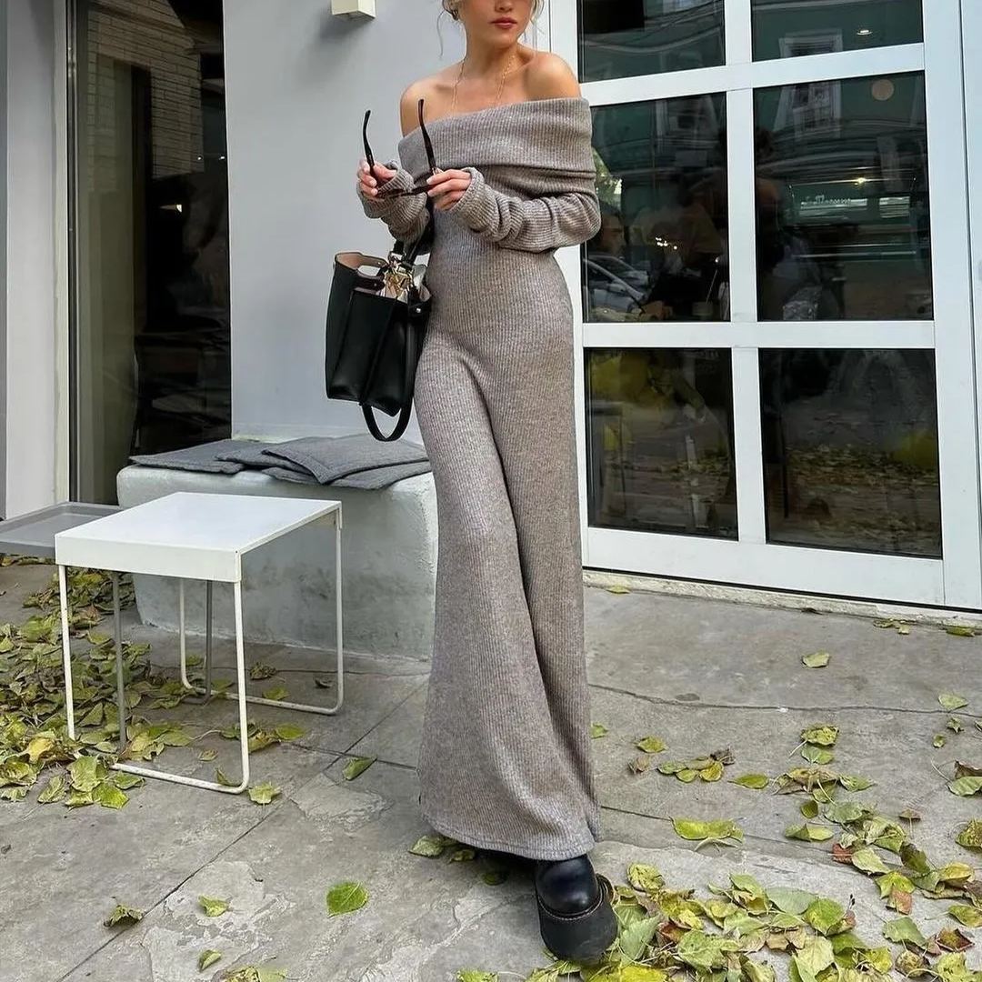 Off Shoulder Fit Knitted Maxi Dress Newgew Dresses