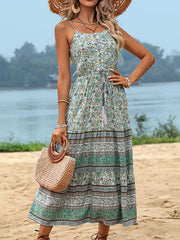 Women's Sleeveless Boho Floral Midi Dress with Spaghetti Straps Newgew Dresses