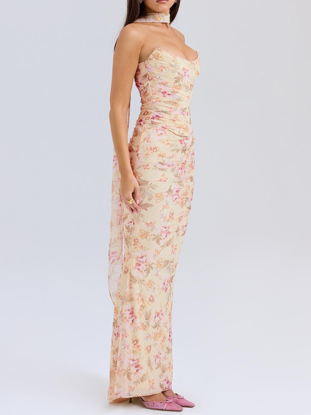 Floral Strapless Bodice and High Waist Skirt with Tie Set Newgew Dresses