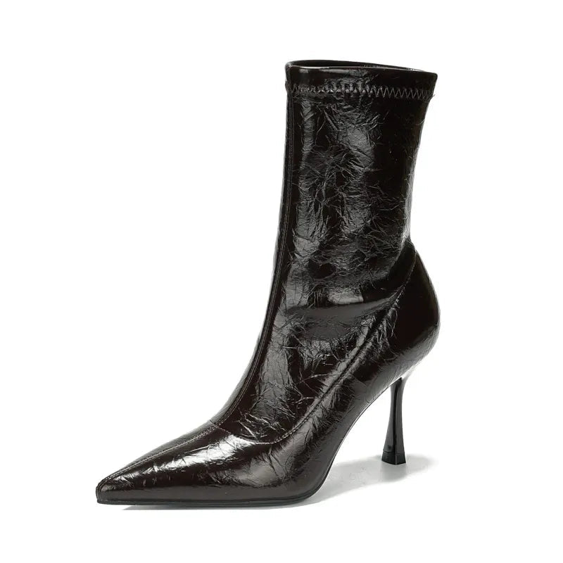 Soft Leather Retro High-Heeled Boots Newgew