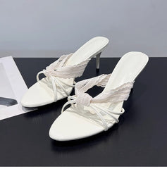 Bows And High-Heeled Slip-On Shoes