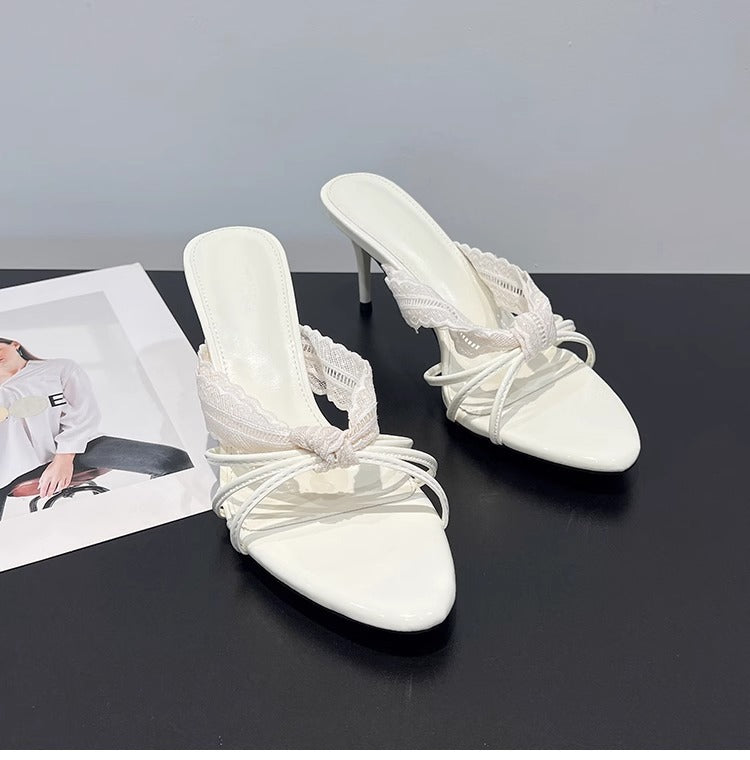 Bows And High-Heeled Slip-On Shoes