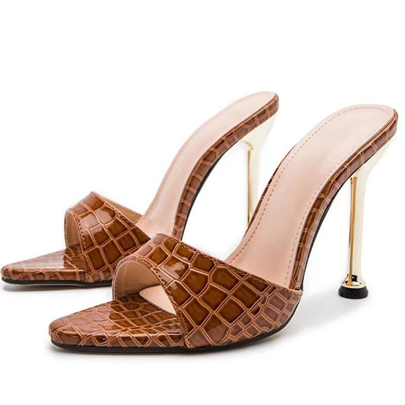 Snake Print Pointed Toe Sandals Newgew