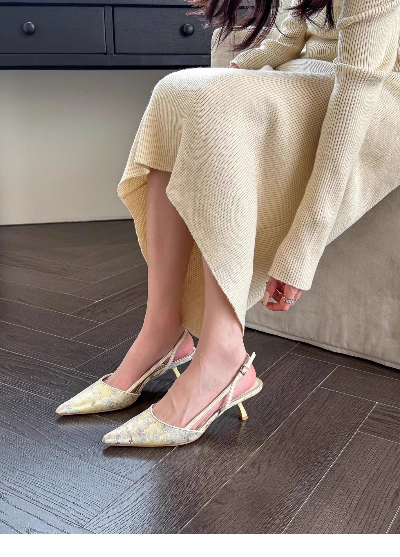 Embroidered Pointed High Heels Newgew