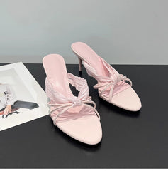 Bows And High-Heeled Slip-On Shoes