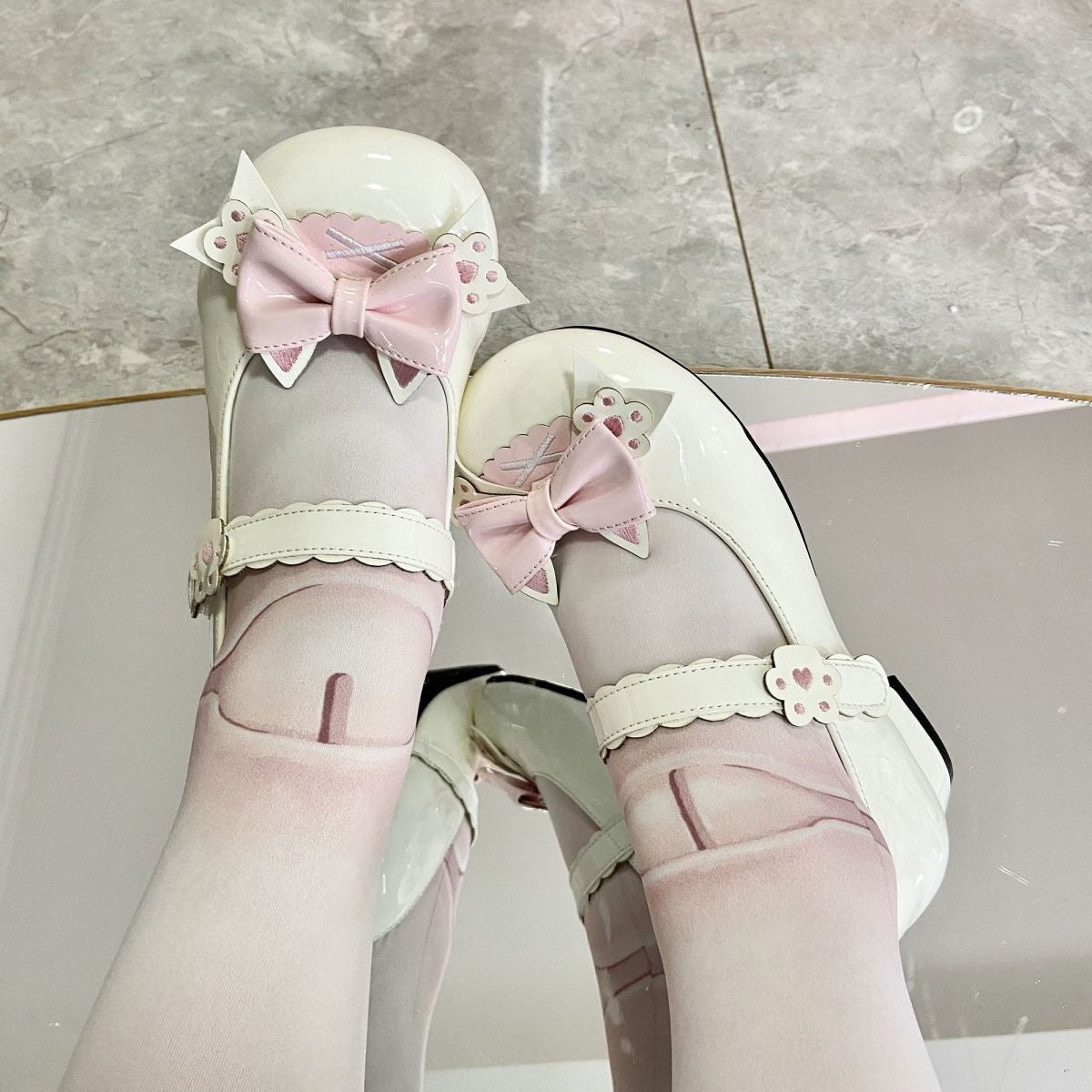Small Low-Heeled Cat-Ear Bow Shoes Newgew