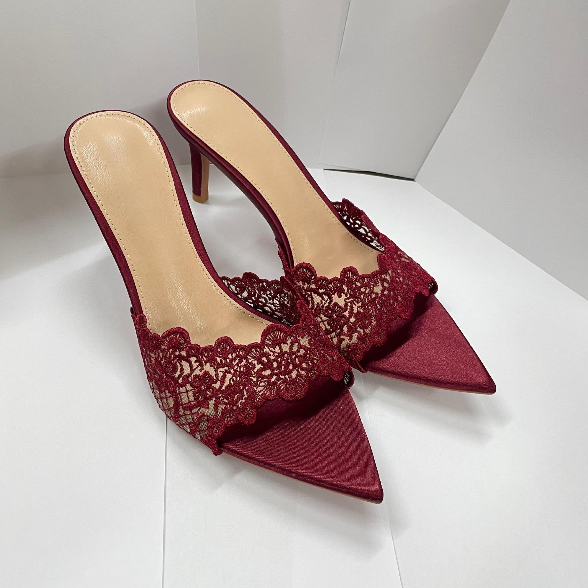 Pointed-Toe Lace High Heels Newgew