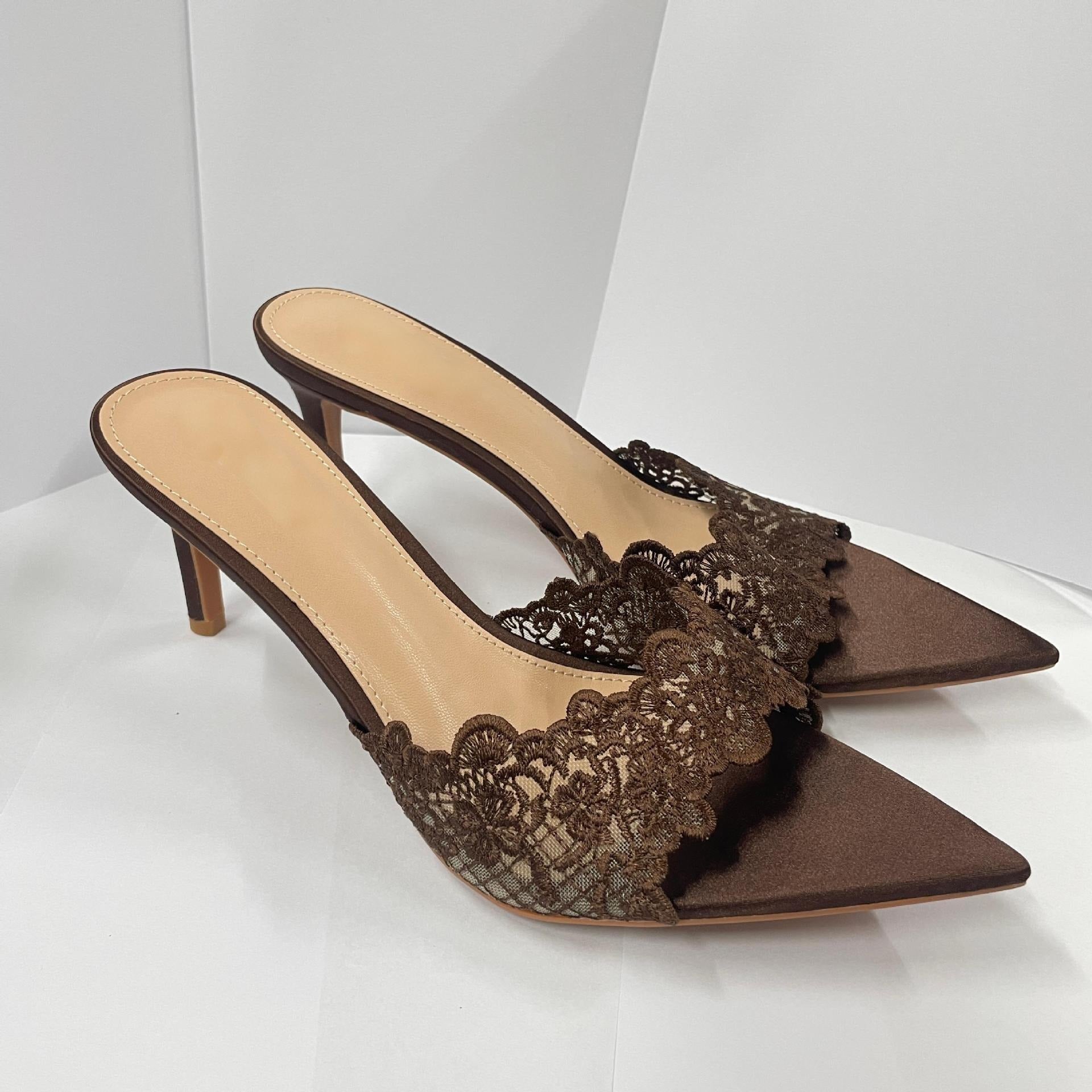 Pointed-Toe Lace High Heels Newgew